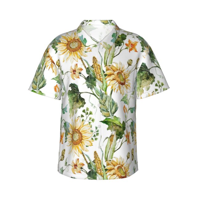 Fotbe Watercolor Bright Sunflowers Camisa Hawaiana para Hombre Unisex – Camisa Casual de Verano con Botones de Manga Corta de Algodón y Lino,Medium
