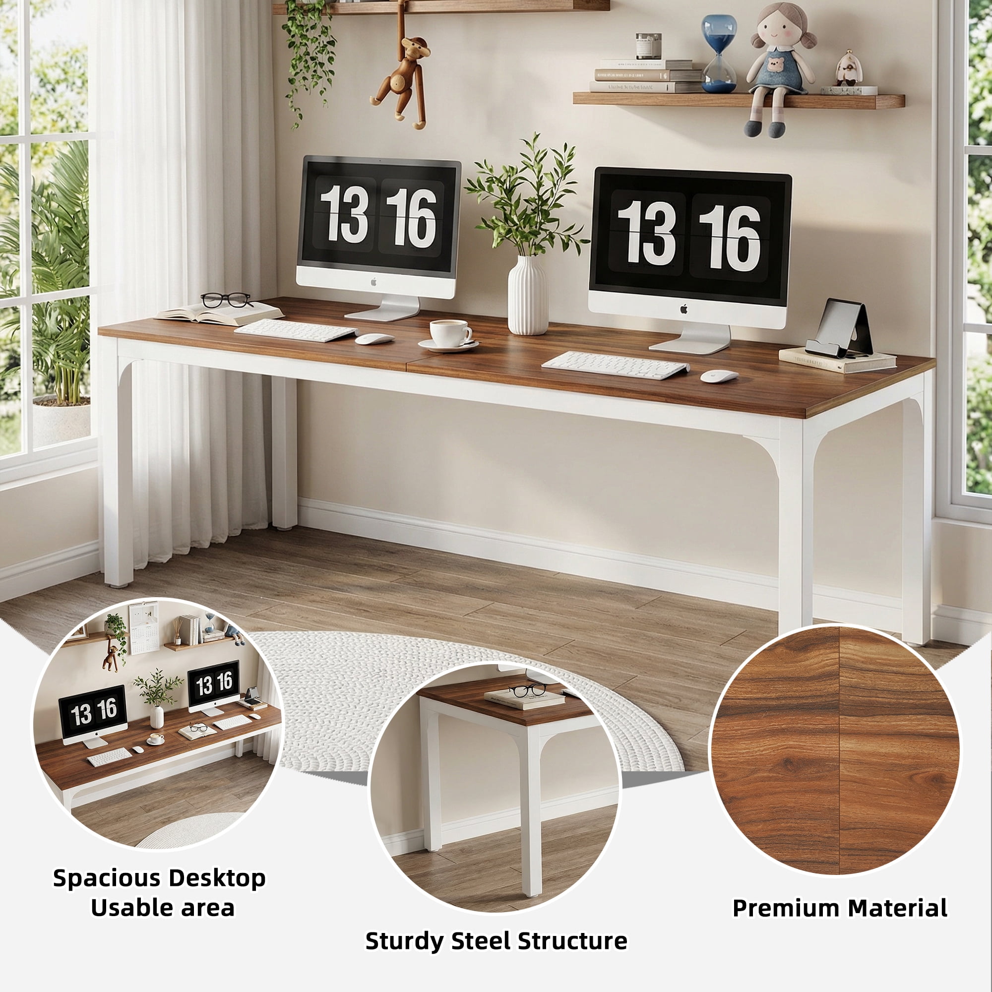 MAYEERTY 78.7" Extra Long Industrial Double Workstation Desk, 2-Person Home Office Desk with Heavy-Duty Metal Frame, 200lbs Capacity MDF Tabletop
