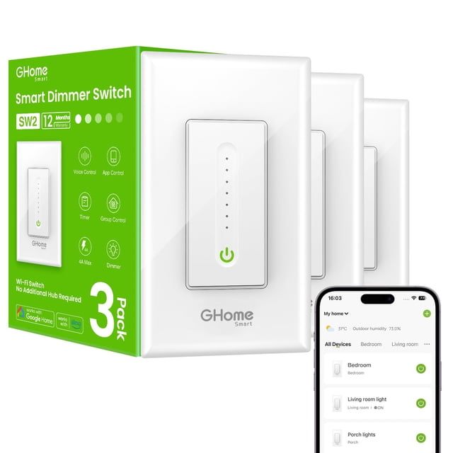 Interruptor regulador inteligente GHome SW2 WiFi Alexa Google, 3 piezas