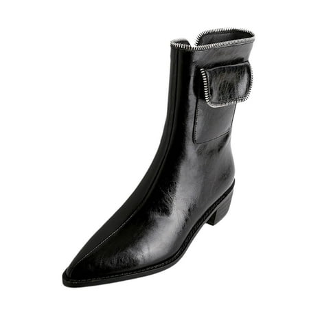 

NECHOLOGY Womens Suede Boots Low Heel Women s Zipper Heel Bag Pointed Boots Retro Fashion Glitter Booties Women Boots Black 7.5