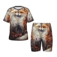 thumbnail image 1 of Fotbe Romantic Flower Fox Couple Pijama Estampada de 2 Piezas para Niños – Ropa de Dormir de Manga Corta Cómoda para Niños y Niñas, Camiseta y Shorts de Algodón-Medium, 1 of 6