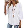 thumbnail image 3 of WIHOLL 3/4 Length Sleeve Summer Tops for Women Trendy Blouses V Neck Lace Shirt Beach Vacation Cruise Outfits, 3 of 11
