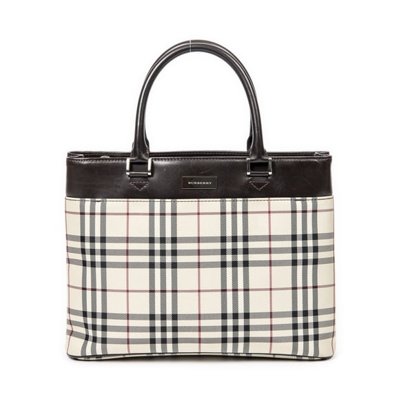 Pre-Owned Burberry Beige/Dark Brown Slip Pocket Zip Tote Handbag Nova Check Canvas