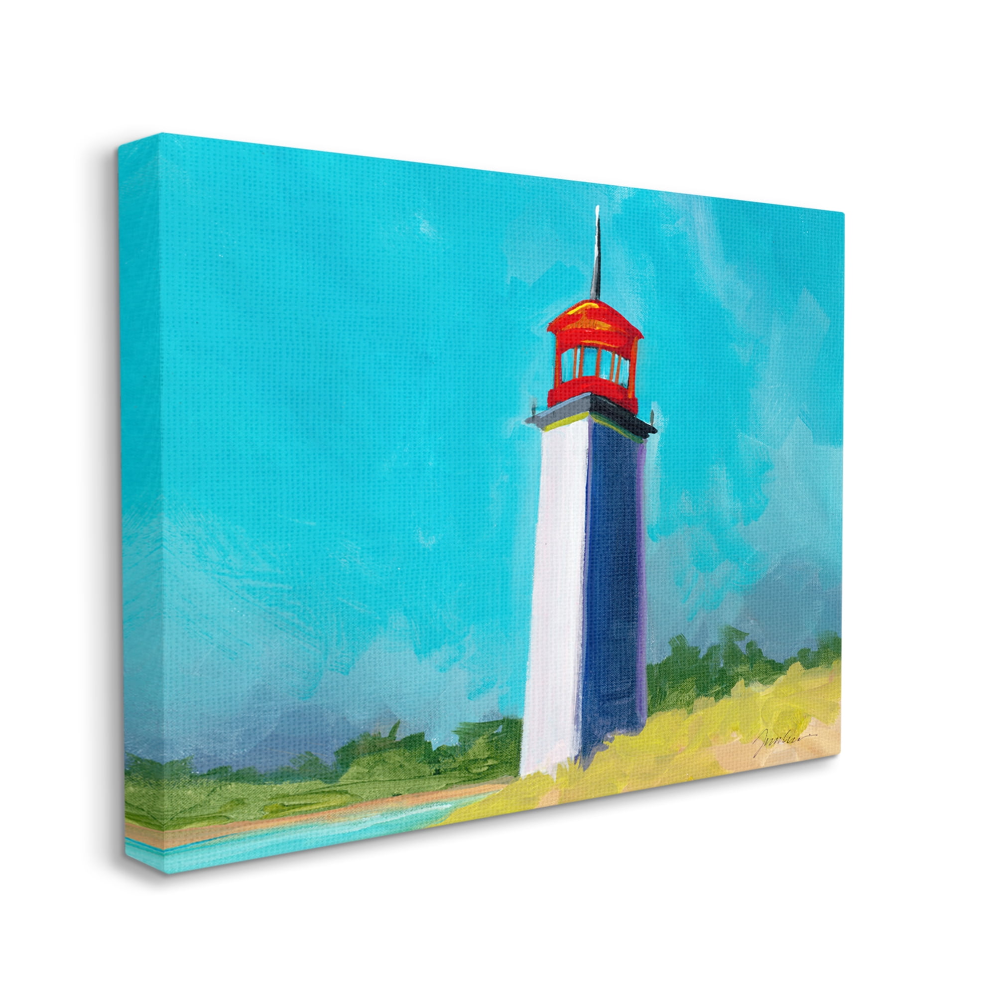 Stupell Industries Vivid Blue Lighthouse Nature Painting Gallery Wrapped Canvas Print Wall Art, 48 x 36