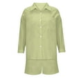 thumbnail image 3 of Two Piece Outfits for Women Summer Cotton Linen Long Sleeve Shirts with Wide Leg Shorts Solid Ccolor Lounge Sets, 3 of 6