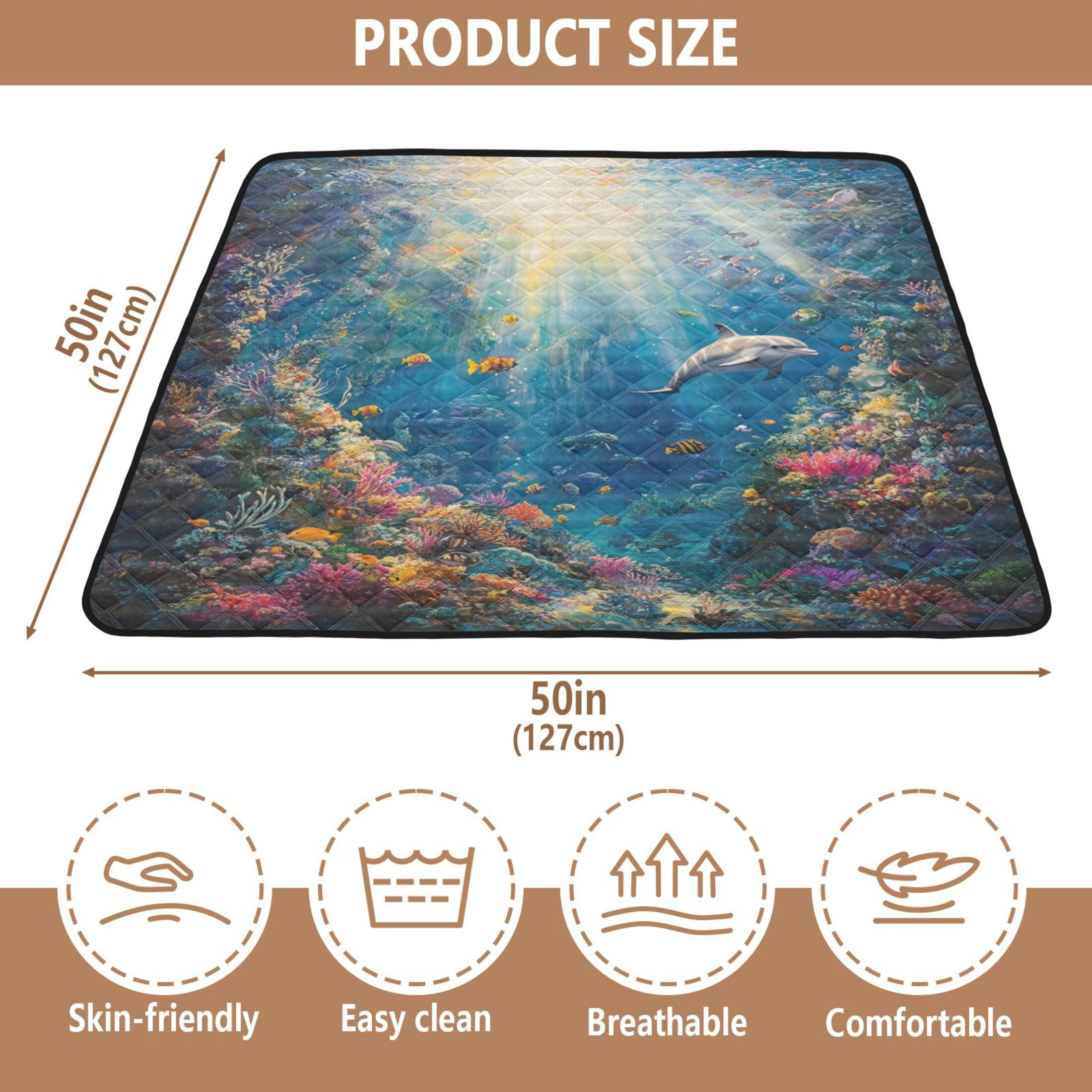 WOBOGO Underwater World Baby Playmats Extra Large Waterproof Rollable Activity Pads for Toddlers 50×50inch