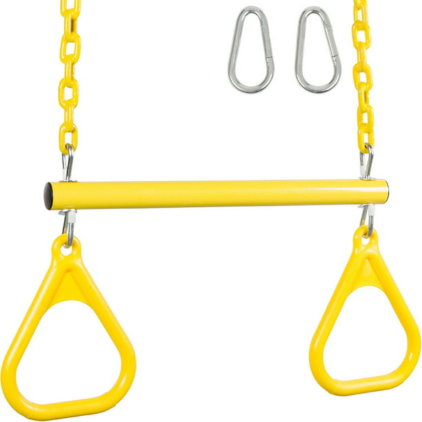 Swing Set Stuff Inc. Trapeze Bar with Rings and Coated Chain (Yellow ...