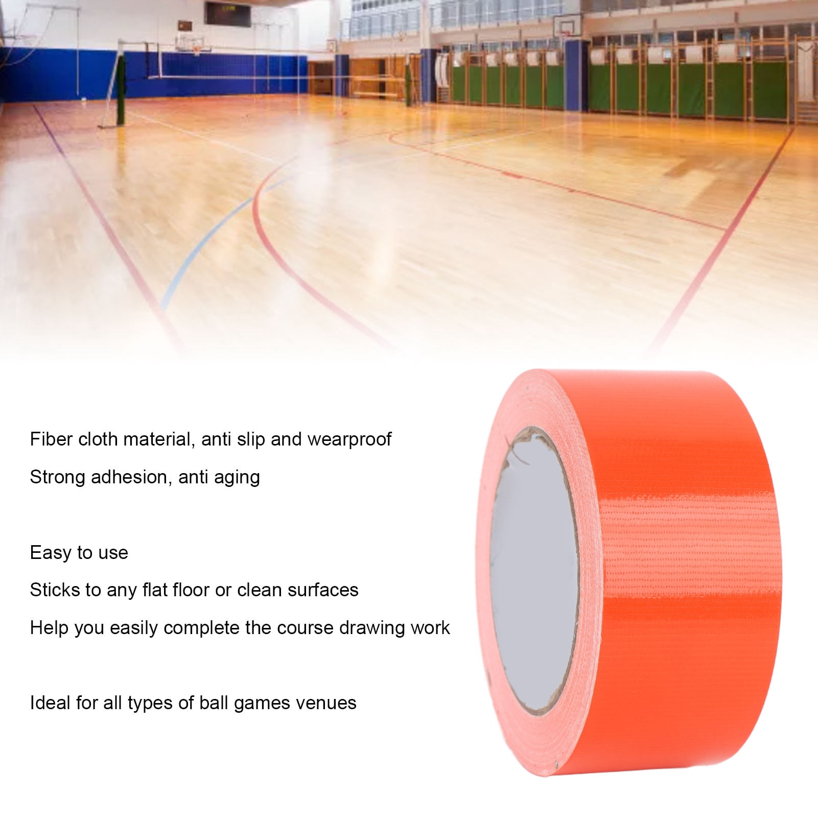 Fiber Cloth Court Marking Tape, Safe, Abrasion Resistant, 20m, Perfect for Temporary or Permanent Lines