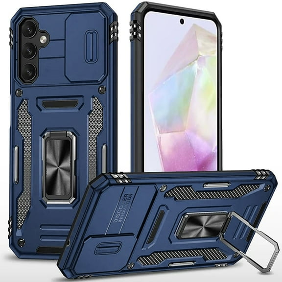 Designed for Samsung Galaxy A36 Hybrid Case with Rotation Ring Stand Shockproof & Camera Window TPU Armor Dropproof Phone Case Cover - Blue