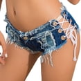 thumbnail image 1 of Pantalones cortos ajustados elásticos para mujer, Mini pantalones cortos de mezclilla, pantalones cortos rasgados, Tanga de cintura baja, ropa Prendas para la parte inferior del cuerpo Azul L Guardurnaity AP012050-09, 1 of 1