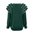 thumbnail image 7 of Christmas Trendy Sweatshirts for Women Ruffle Pleated Long Sleeve Oversized Crewneck Pullover Holiday Tops (XL, Army Green 11), 7 of 7
