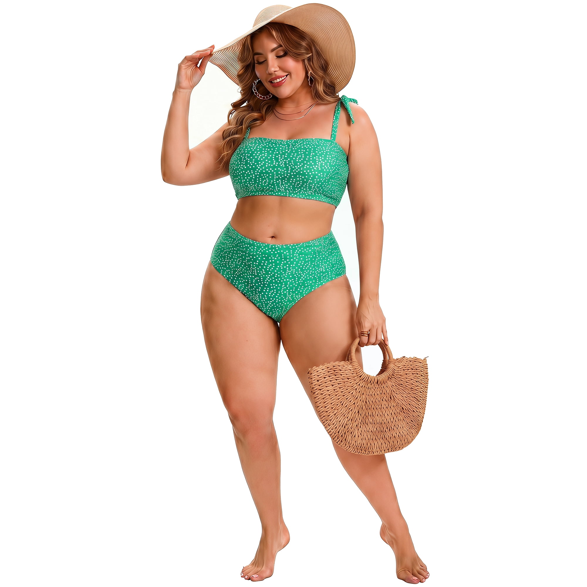 DARING DIVA Women's Plus Two Piece Bikini Tummy Control Vacation Set L Green