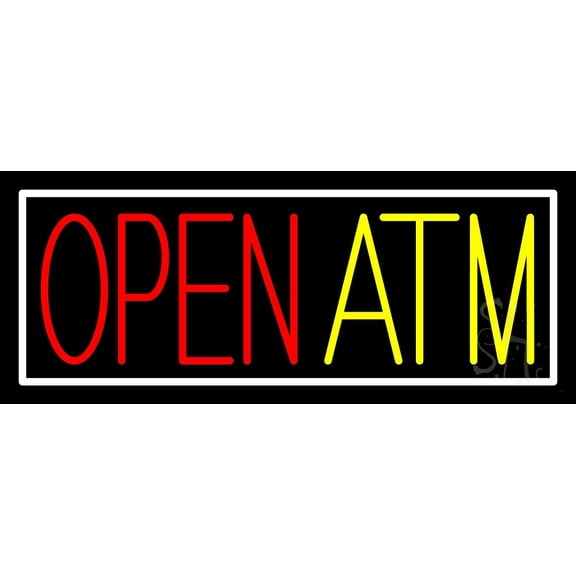 Open Atm 1 LED Neon Sign 13 x 32 - inches, Black Square Cut Acrylic Backing, with Dimmer - Bright and Premium built indoor LED Neon Sign for Defence Force.