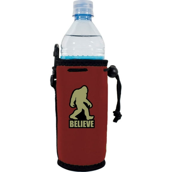 Bigfoot Believe Neoprene Water Bottle Coolie (Burgundy)
