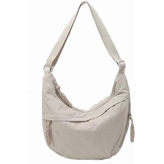Omlopp Hobo Bag for Women Men Crescent Shoulder Bag Retro Nylon Canvas Crossbody Bag Slouchy Corduroy Dumpling Bag Purse(Beige)