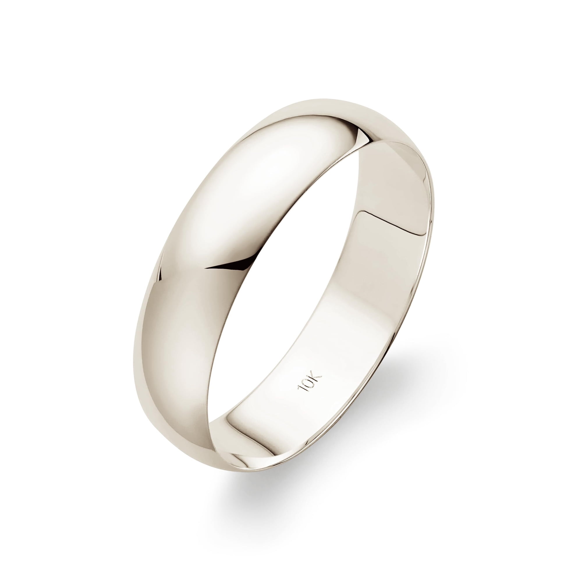Men's 10K Solid Gold Wedding Band, 5mm, Classic Fit, High-Polish Ring, 10K White Gold (Stamped for Authenticity), Size 13