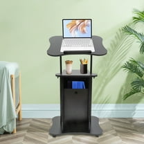 Black Rolling Table Lectern Podium on Wheels Laptop Workstation w/ Storage Cabinet for Schools, Offices