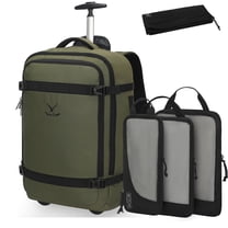 Hynes Eagle 22-inch Rolling Backpack Convertible Carry On Luggage with 4-Piece Packing Cubes, Army Green & Black