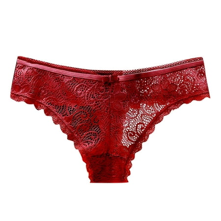 

ZHAGHMIN Lace Floral Hollow Womens Underwear Low Waist Cotton Bikini Panties Lace Soft Hipster Underpants Ladies Full Briefs Panty Red SizeS