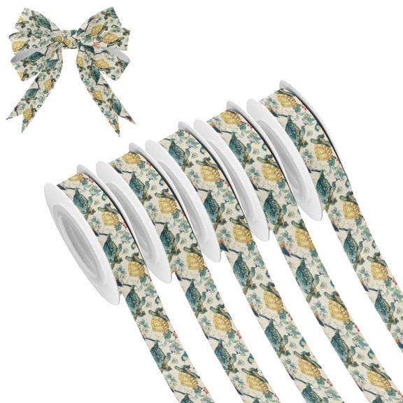 5 Rolls Christmas Ribbon 1.5 inch Wide Decorative Ribbon for Gift Wrapping and Holiday Decorations Colorful Turtles and Birds Pattern