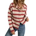 thumbnail image 3 of Women Waist Cinched Long Sleeve Stripe Knitted Cardigan Red S, 3 of 9