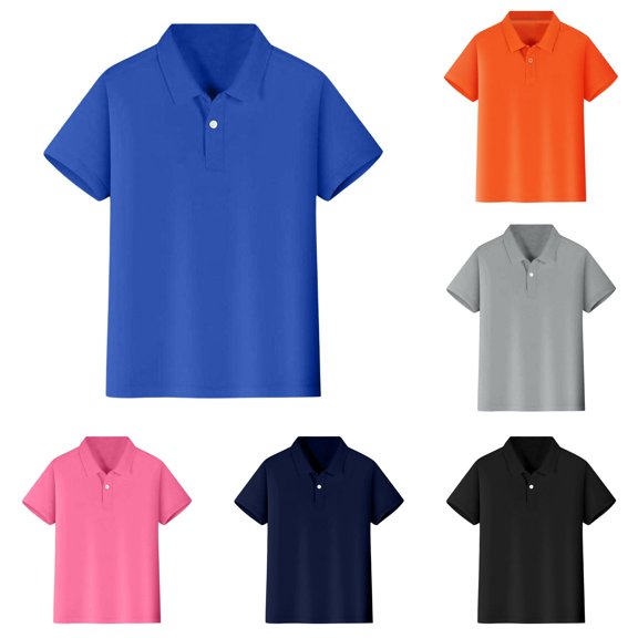 HCYSFG Boys Solid Color Polo Uniform Top Notch Neck Short Sleeve Single Button Placket Regular Fit School Shirt Summer Golf Tees