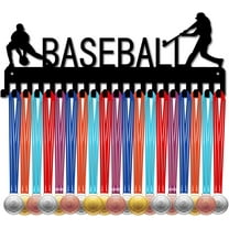 Baseball Medal Holder Hanger Medal Display Rack Organizer Metal Black Medal Shelf Medal Stand Frame Decor Wall Mounted Hanging Over 50 Medals with 20 Hooks for Athlete Medalist 15.7x6 Inch DIY