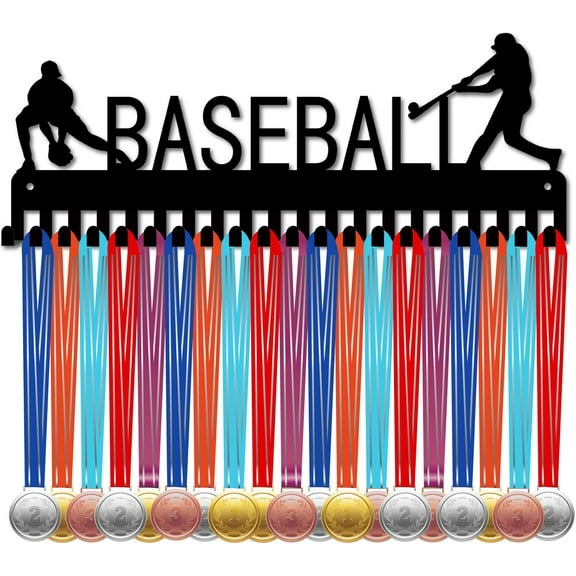 Baseball Medal Holder Hanger Medal Display Rack Organizer Metal Black Medal Shelf Medal Stand Frame Decor Wall Mounted Hanging Over 50 Medals with 20 Hooks for Athlete Medalist 15.7x6 Inch DIY