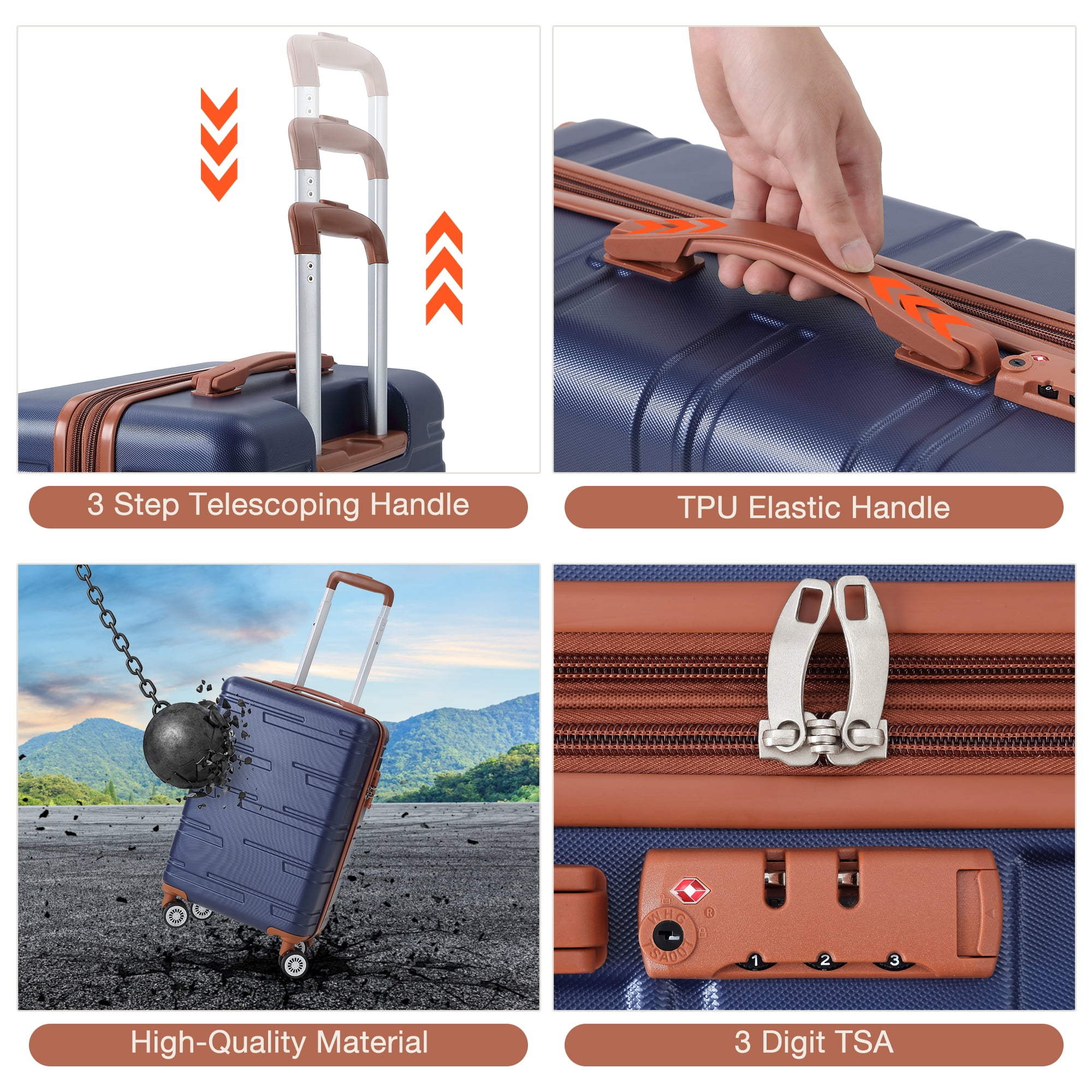 TEQIN 3 Piece Hardshell Luggage Set,Expandable Suitcases With Wheels (20 In/24 In/28 In),Lightweight Suitcase Set 3pcs With TSA Locks ,Durable Hardside Luggage Rolling Suitcase For Travel