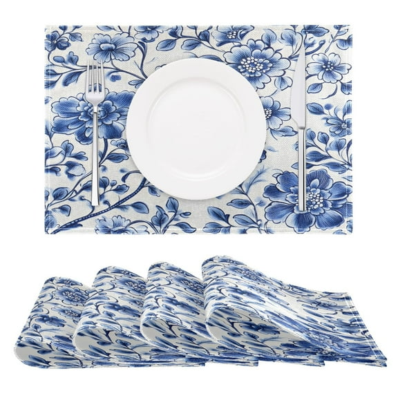 Flower Pattern Reversible Placemat Non Slip Coffee Mat 18x12 Inch for Dining, Kitchen, Coffee