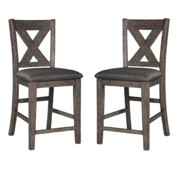 Home Square 2 Piece Polyester Upholstery Solid Wood Counter Stool Set in Gray