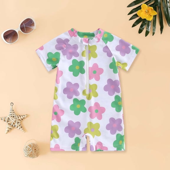 MEZZALL Children Girls Toddler One-Pieces Monokini Swimsuit Floral Print Baby Half Front Snap Closure Swimwear Summer Beach Bathing Trendy Bathing Suit Beachwear