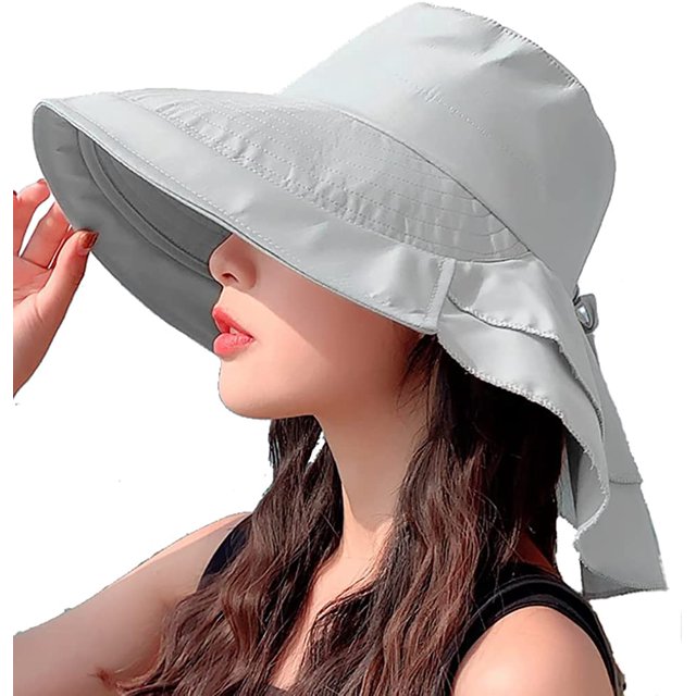 LinYooLi Chapeau de Protection Solaire Extérieur pour Femmes, Pliable, Large Bord, Queue de Cheval, Seau pour Cyclisme, Randonnée