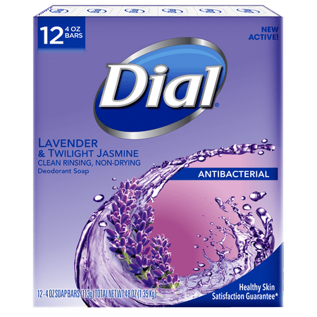 Lever Dial - Dial Antibacterial Deodorant Bar Soap, Lavender & Twilight Jasmine, 4 Ounce Bars, 12 Count