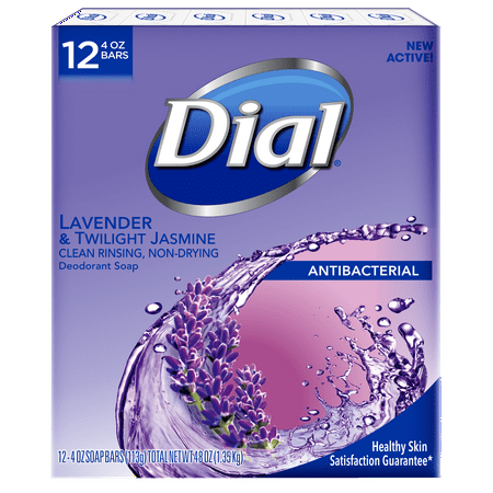 Dial Antibacterial Deodorant Bar Soap, Lavender & Twilight Jasmine, 4 Ounce Bars, 12 (Best Antibacterial Soap For Piercings)