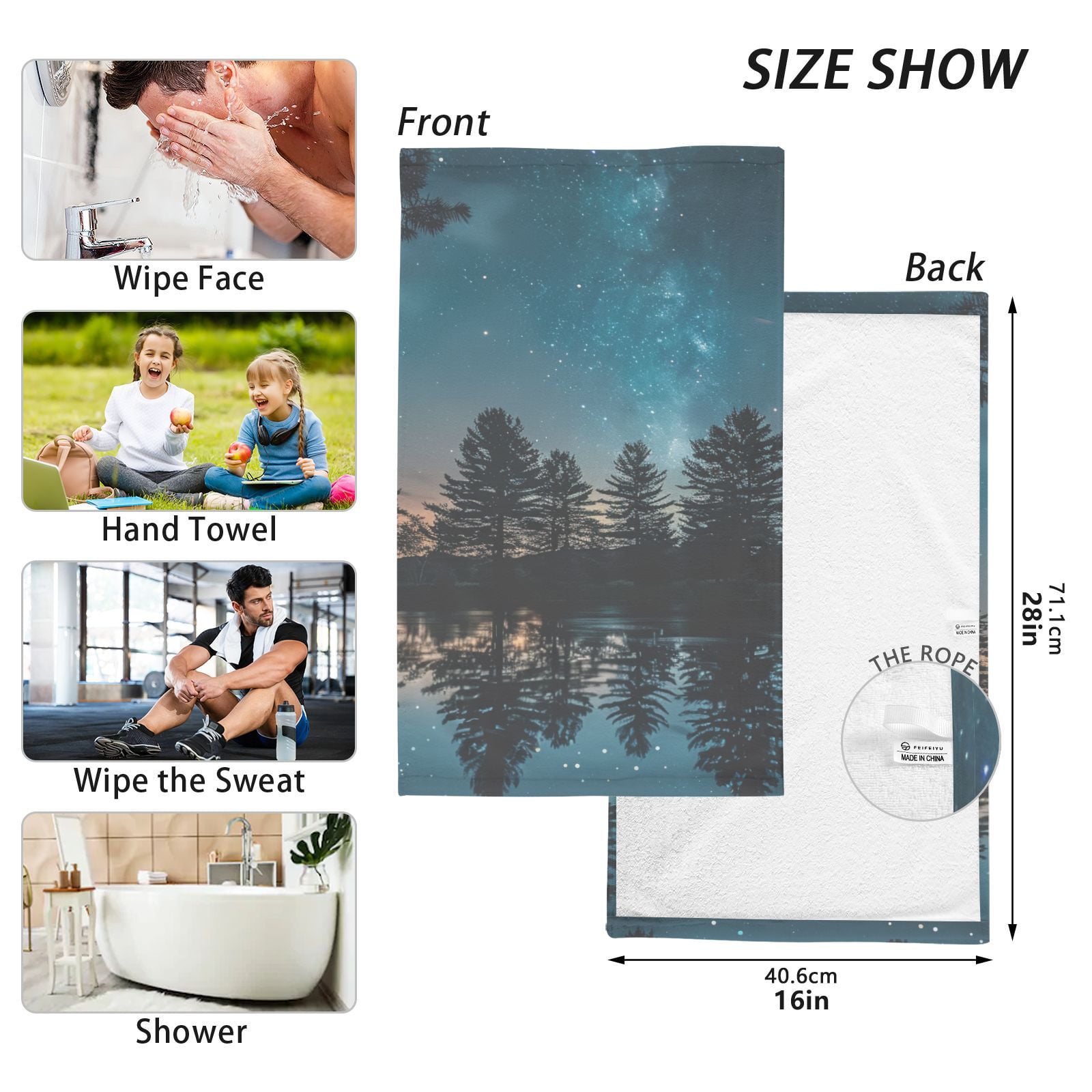 Strarry Sky Lake Hand Towels Cotton Bath Towels Large Face Towels Absorbent for Bathroom 2 Packs