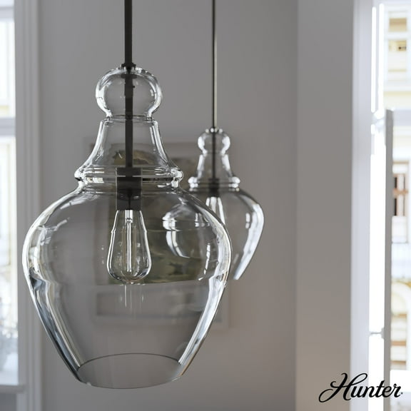 Hunter - Maple Park 1-light Noble Bronze, Medium Size Pendant Light, Dimmable, Casual Style, Bell Shaped, for Bedrooms, Dining, Living Rooms - 19566