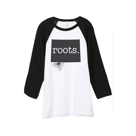Thread Tank Home Roots State Wyoming WY Unisex 3/4 Sleeves Baseball Raglan White Black Small