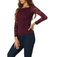 thumbnail image 4 of INSPIRAR CHIC Blusa de Encaje Floral para Mujeres con Mangas Largas Transparentes y Hombros Descubiertos XS Burdeos, 4 of 6