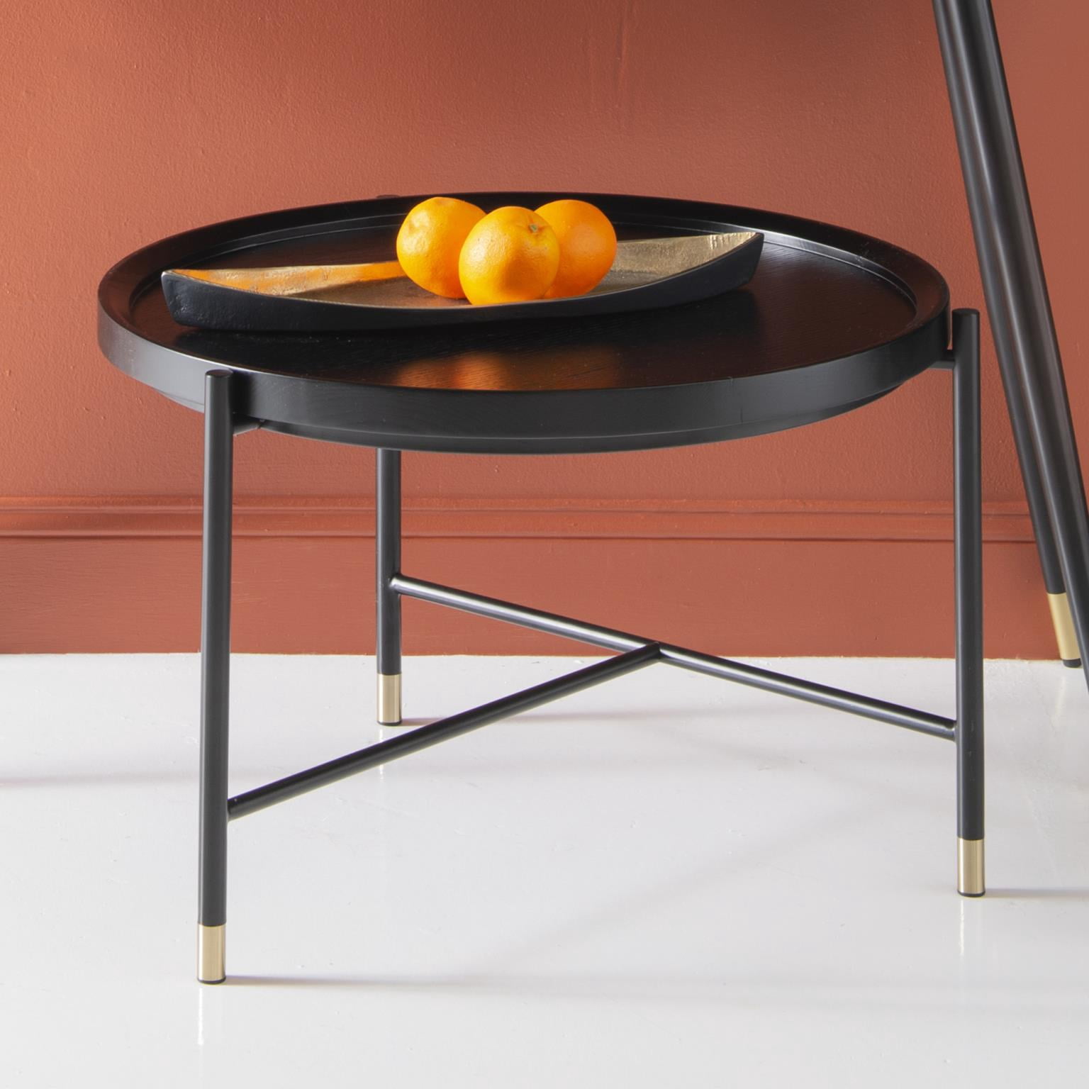 Tyler Dillon Black Ash Round Coffee Table with Metal Base - 28"D x 18"H