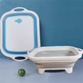 thumbnail image 5 of Tabla de cocina plegable multifuncional, color gris y blanco, 3 en 1, tabla de cortar plegable portátil, tabla de cortar de plástico, plano para fregadero, 5 of 5