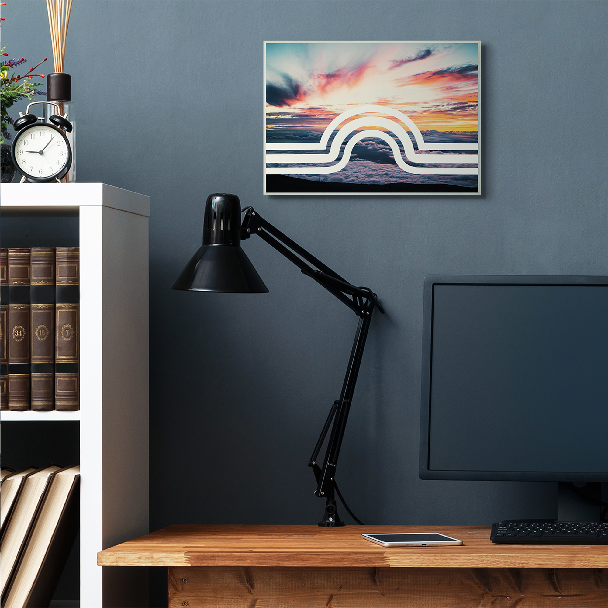 Stupell Industries Sunset Cloud Landscape White Arch Line Abstract Wall Plaque by Daphne Polselli