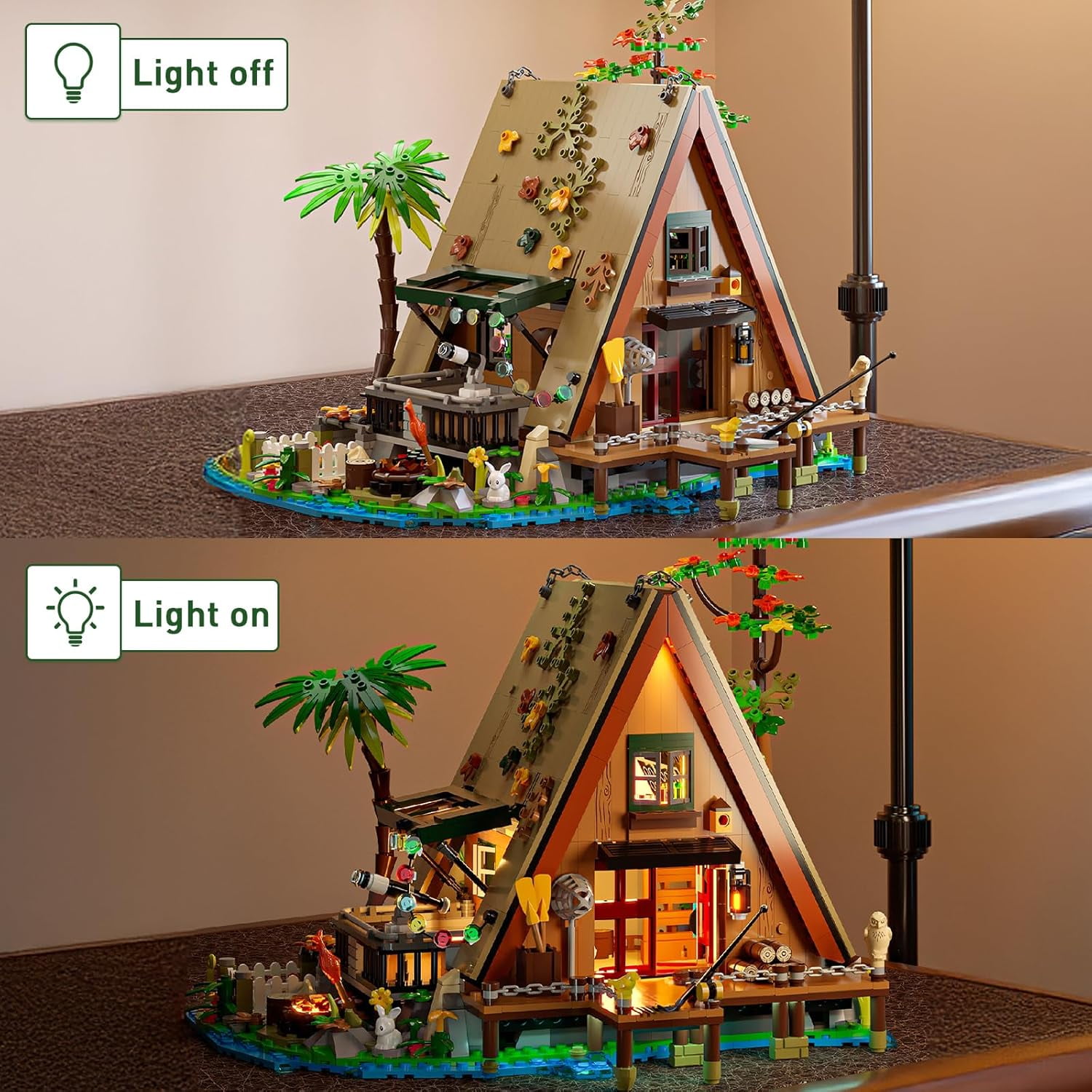 SKQIT A-Frame Cabin Building Set, MOC Ideas Cabin House Collectible Model Kit with LED for Adults, Gifts for Nature and Architecture Lovers (1486 Pcs)