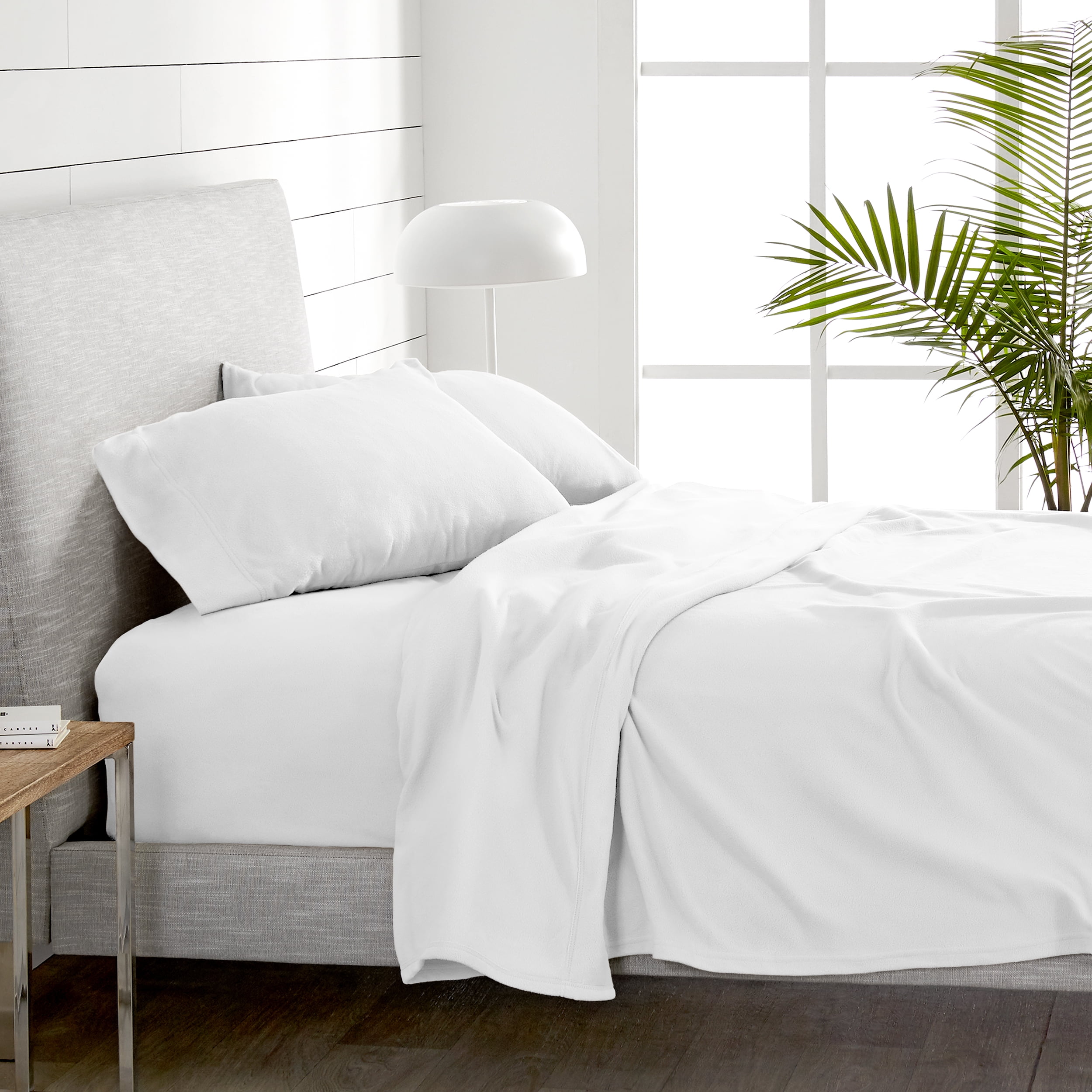 Bare Home Fleece Sheet Set, Warm Plush Polar Fleece, Pill Resistant, Twin XL, White
