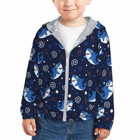 

Sun Hoodie for Kids Cartoon Cute Shark_A Long Sleeve Swim Fishing Shirts Sun Protection Zip Up Jacket Clothing Athletic Hoodie
