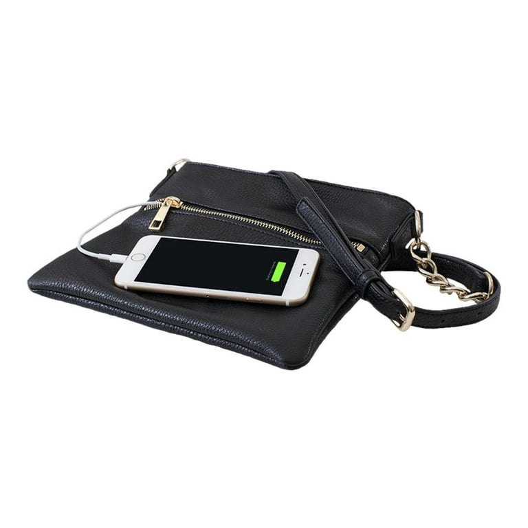 Chic Buds Crossbody Power Charging Purse Bag with built in battery for cell phone vegan leather black Walmart
