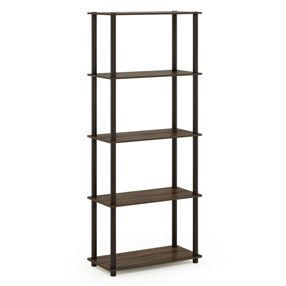 Furinno Rata 5-Tier Industrial Multipurpose Flat Base Shelf Display Rack with Metal Frame, Wide, Americano