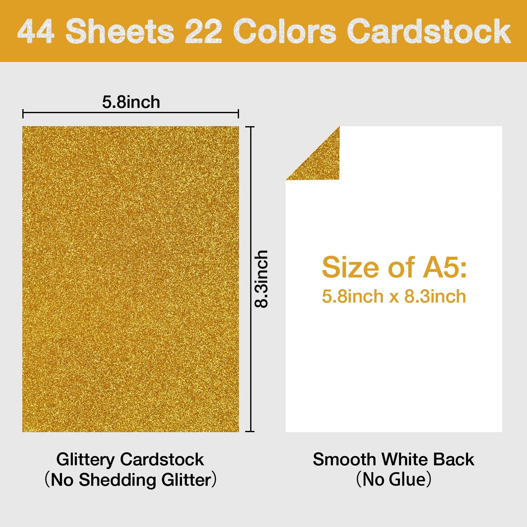 44 Sheets Glitter Cardstock Paper - 22 Colors A5 Sparkle  250 Gsm Heavy Craft Card Stock For Cricut Scrapbooking Making Party Decorations & Invitations | Non-shedding Scrapbook Supplies