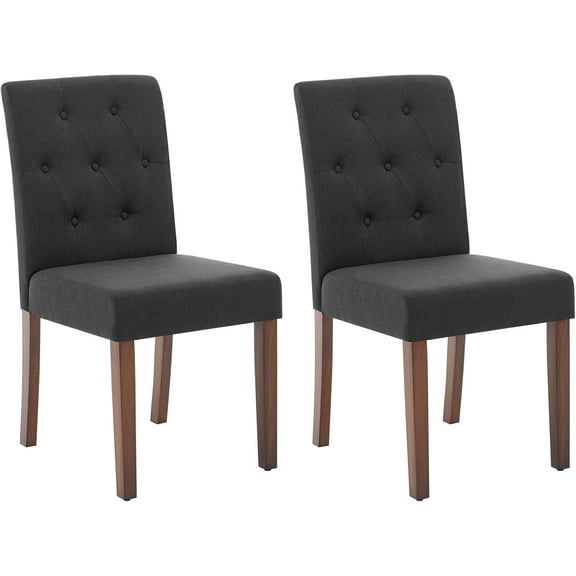 Parsons Button Tufted Dining Chairs Set of 2 - Upholstered Fabric Kitchen Chairs with Wood Legs & Padded Seats - Living Room Kitchen Furniture (Black)