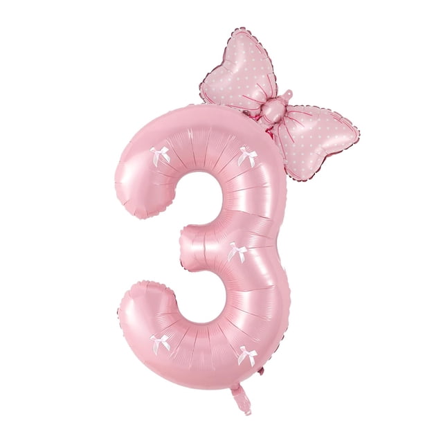 Decoración con globos PLAP con el número 3 de feliz cumpleaños, color rosa